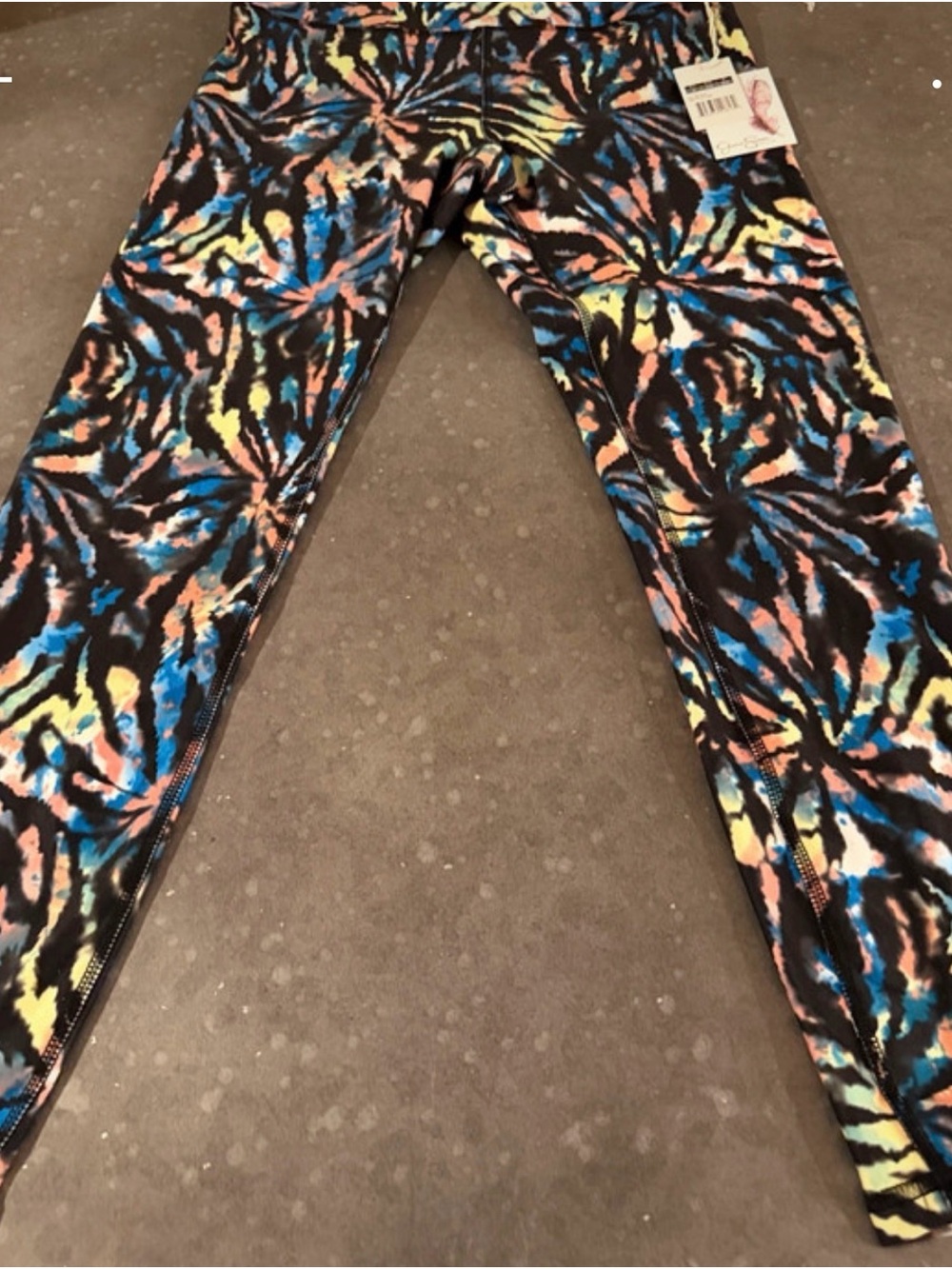 Jessica Simpson Black Leggings with Multicolor Tie-Dye Starburst Print